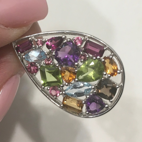 Zales Gorgeous!!!! Multi-Gemstone Teardrop-Shaped Pendant in Sterling Silver - Picture 3 of 10
